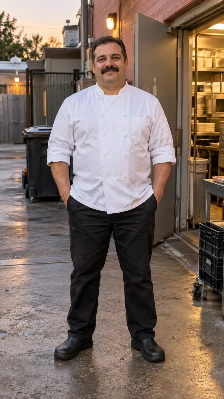 AI-generated fictional chef portrait used in the controlled Wan 3.0 prompt test